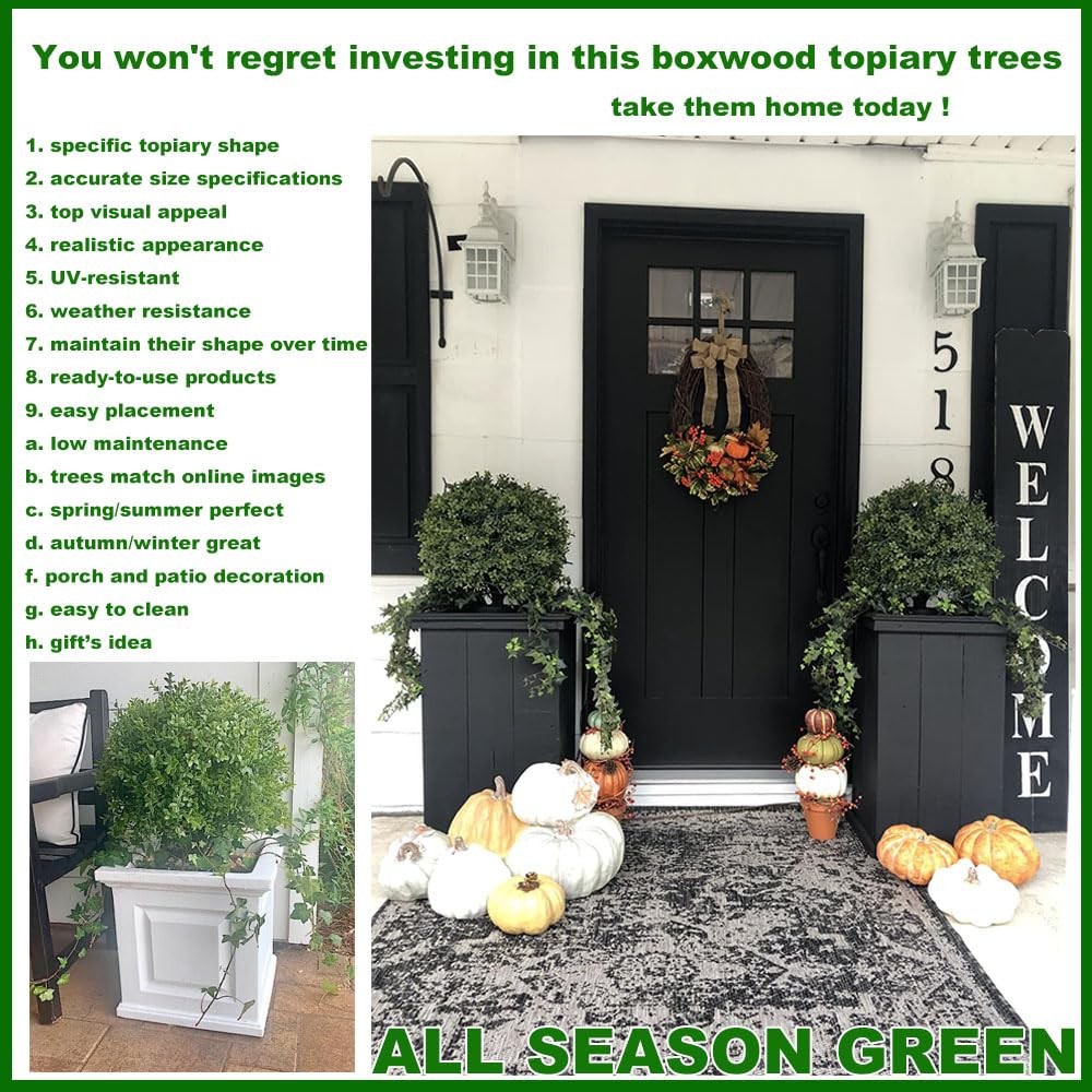 2’T 18”W Boxwood Ball Artificial Topiary Trees Potted Faux Outdoor Plants fo…