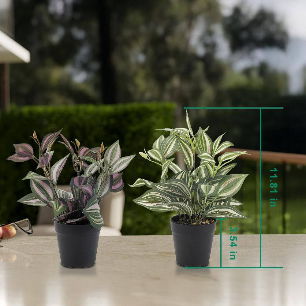15 In. Green Artificial Plant Set of 2 Fake Plants with Pots Artificial Potted P