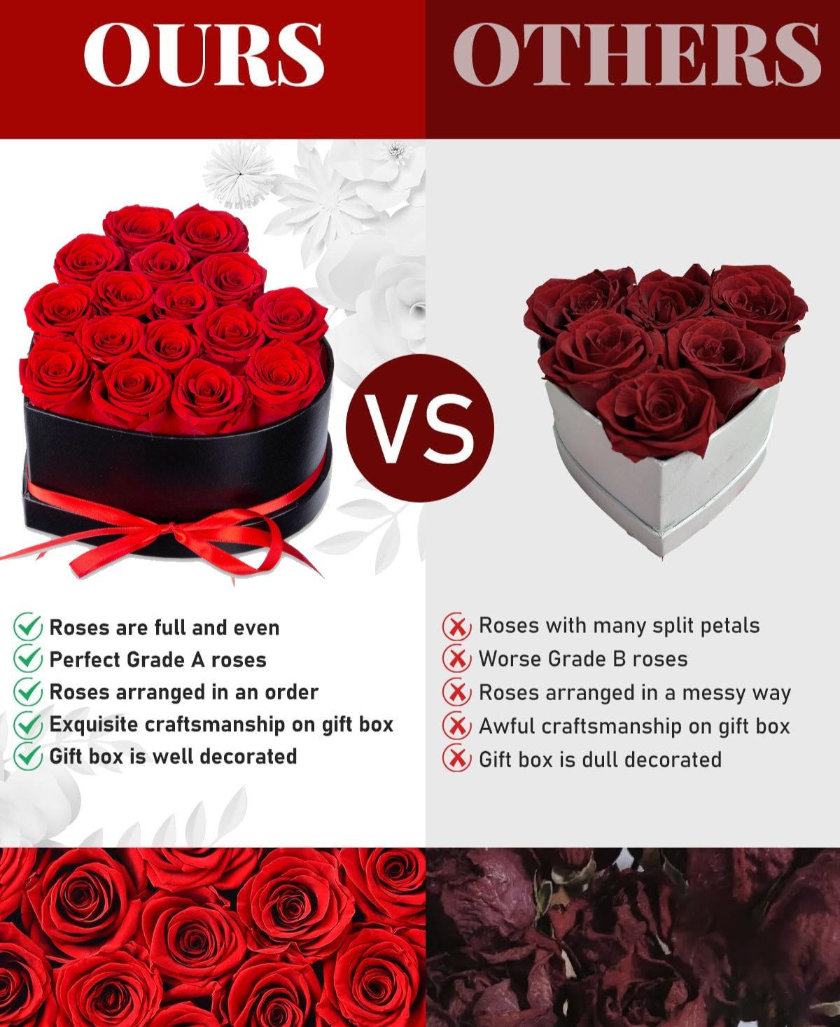 16 Real Preserved Roses Heart Shaped Box Gift for Mothers day