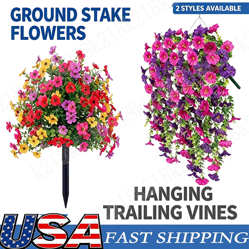 Artificial Violet Flowers with Ground Spike Fake Plants Garden Patio Yard Decor