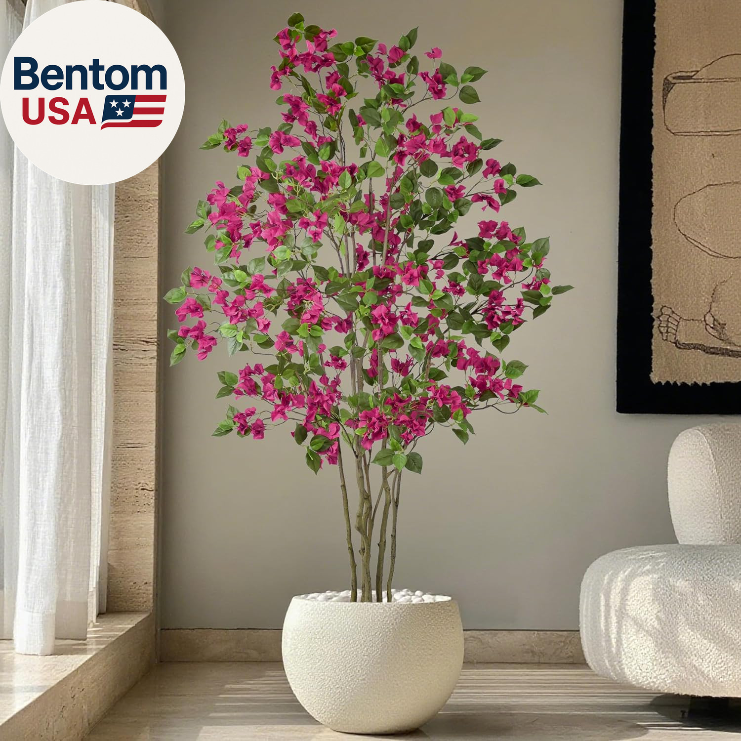 Artificial Purple Bougainvillea Tree 6FT with 270 Flowers & White Planter Realis
