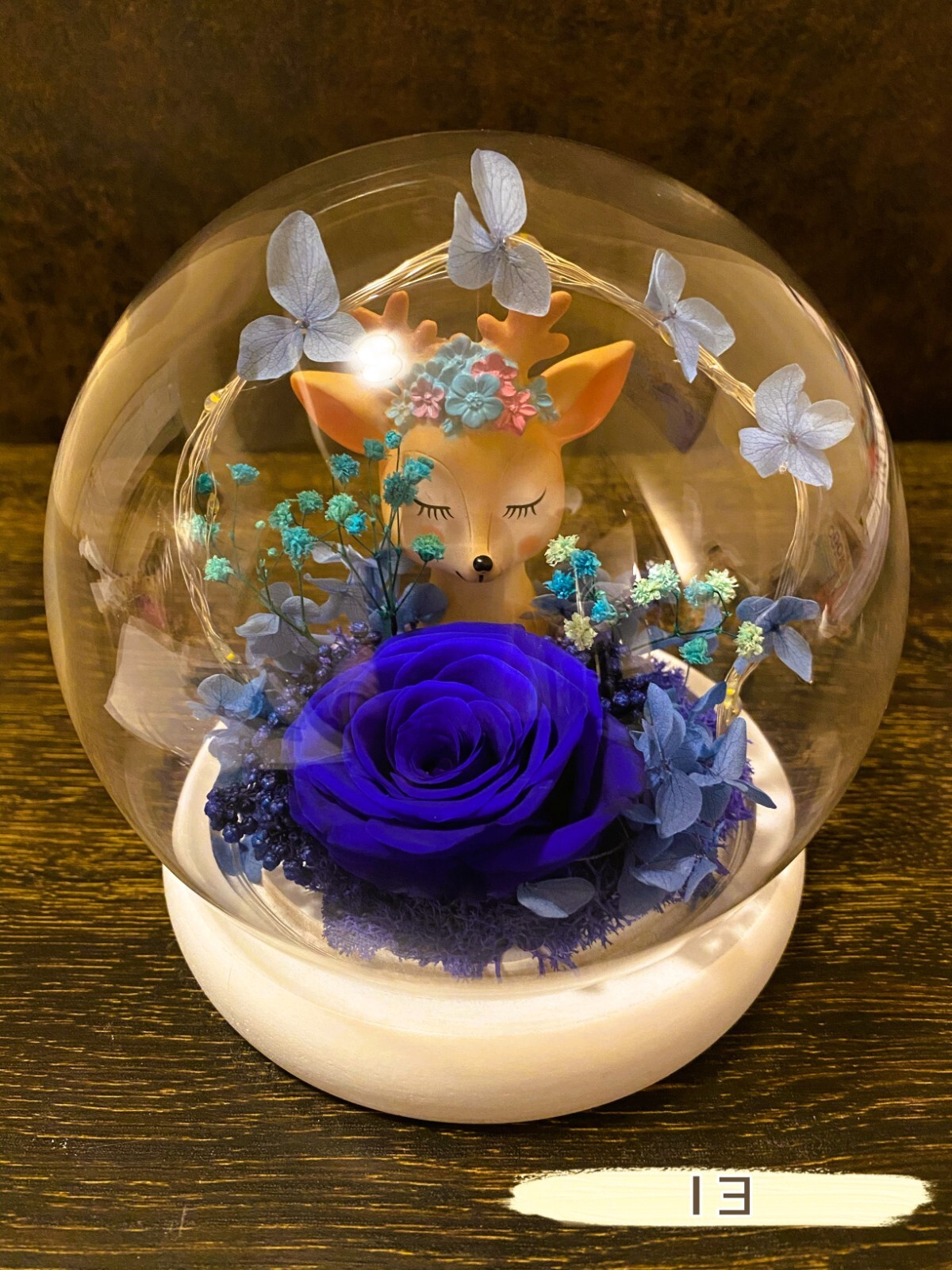 Eternal Rose flower In Glass Dome LED Light & Deer Gift Home Decoration Gift