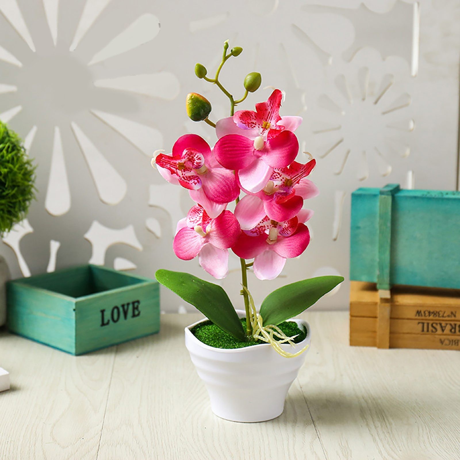 Artificial Butterfly Orchid Flower Plants In Pot Fake Home Wedding Party Decor