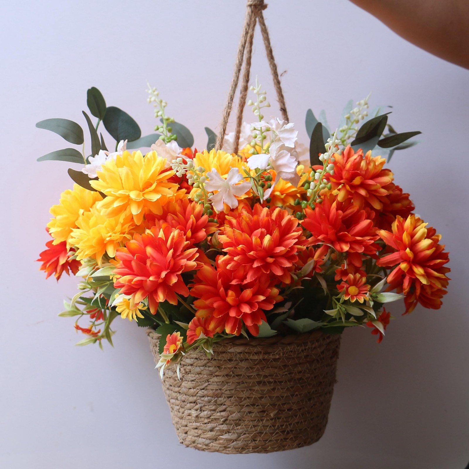 Artificial Fall Flowers for Outdoors Faux Mums Burnt Orange Yellow Marigold O…