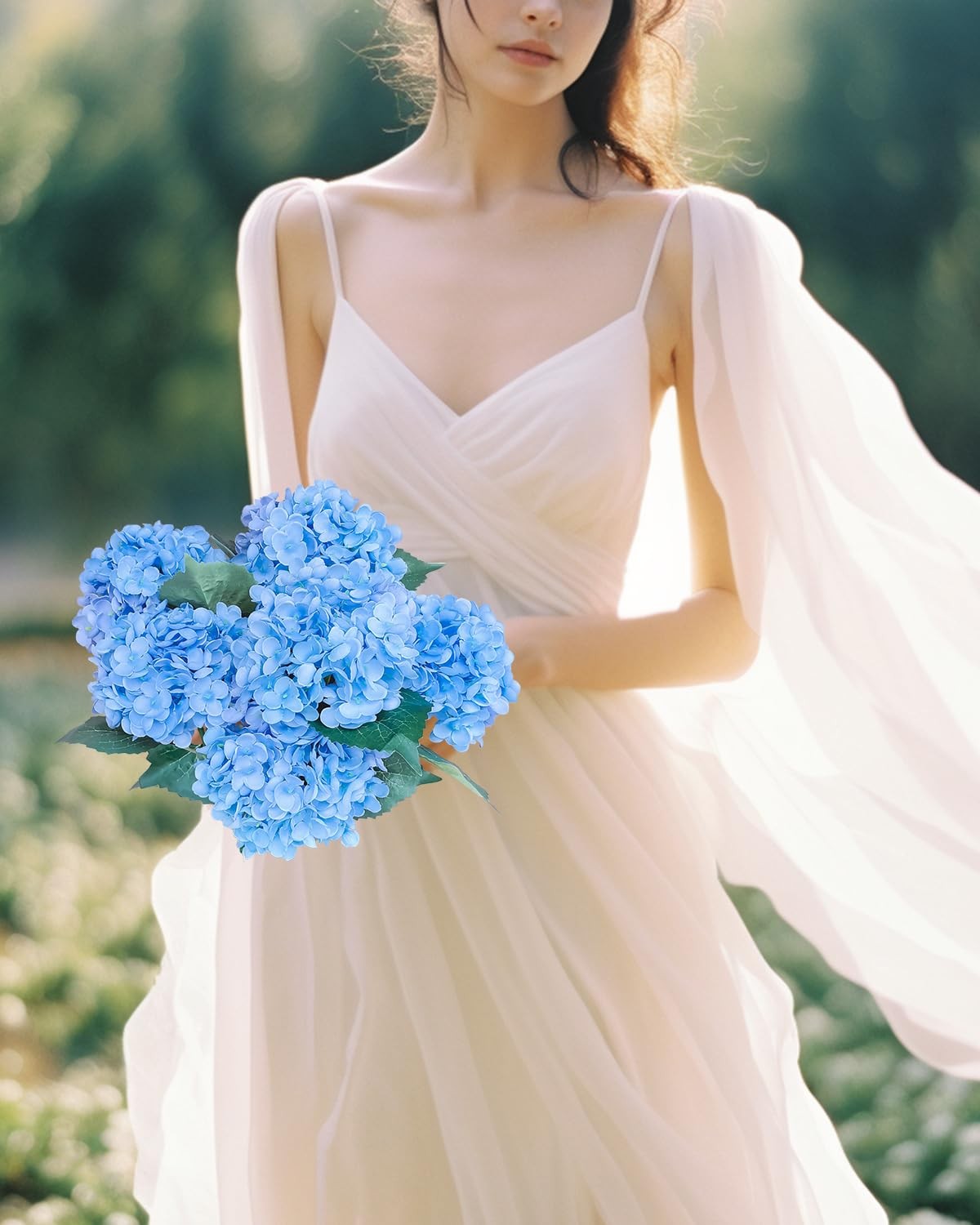 6PCS Premium Blue Silk Hydrangea Artificial Flowers Bouquets – Realistic Fake Hy