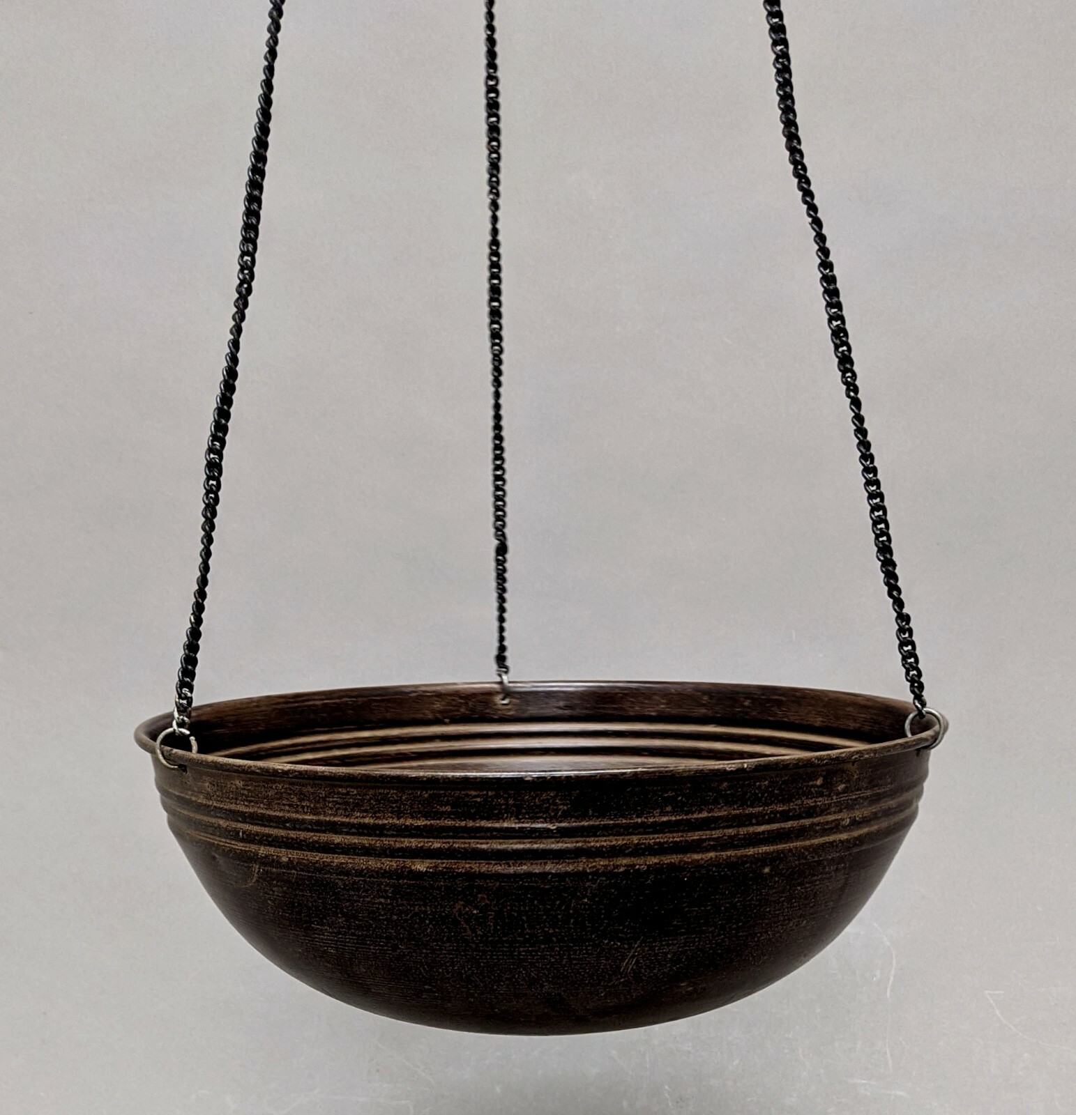 Planter Container Brown Hanging 3 Metal Chains 10″Dia 20″High Set of 2