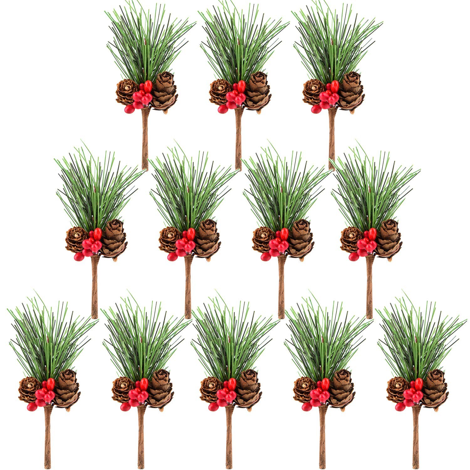 12 PCS Artificial Pine Cone Picks Decor Holly Berry Stems Picks for Christmas…