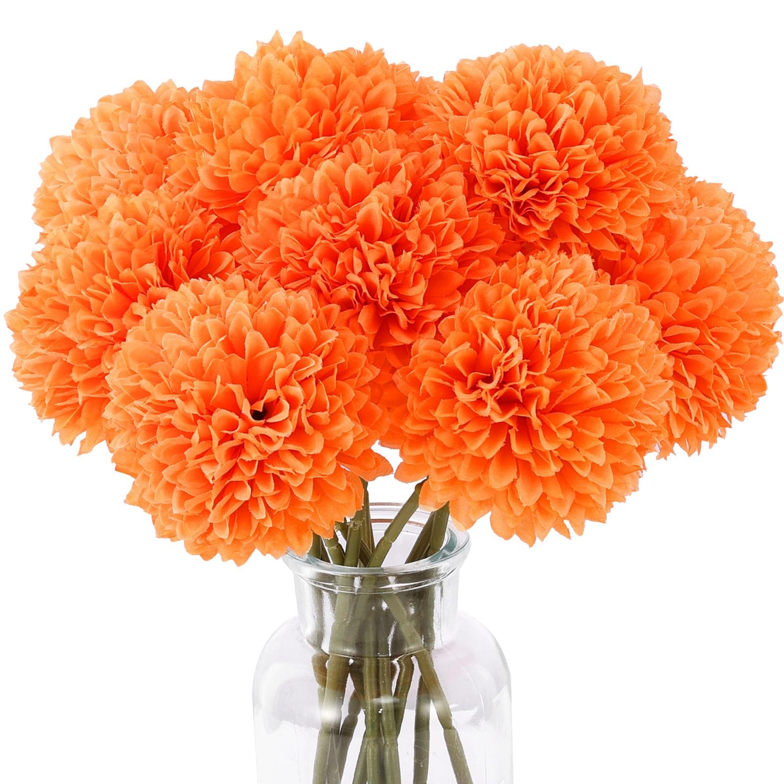 12 PCS Artificial Chrysanthemums Fall Silk Orange Marigolds Fake Mums