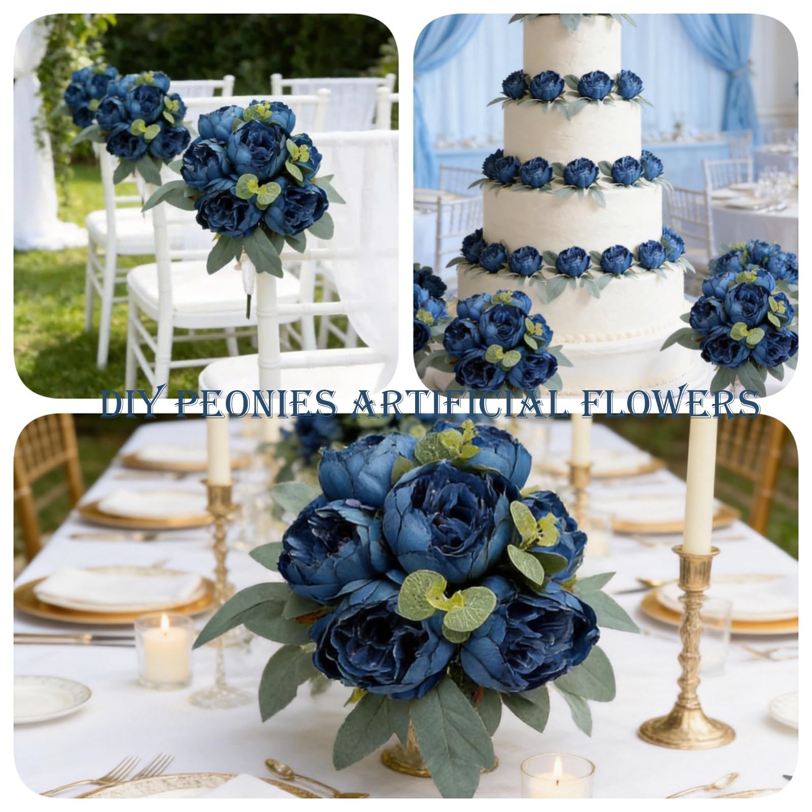 50 PCS Artificial Navy Blue Peonies Flowers Bulk Fake Silk Heads Wedding Decor