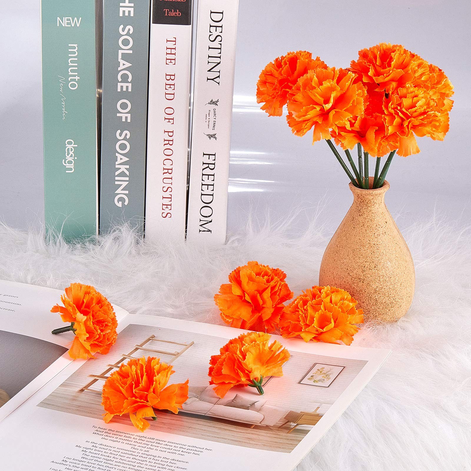 80 PCS Artificial Marigold Flowers Faux Mexican Fake Heads Day of Dead