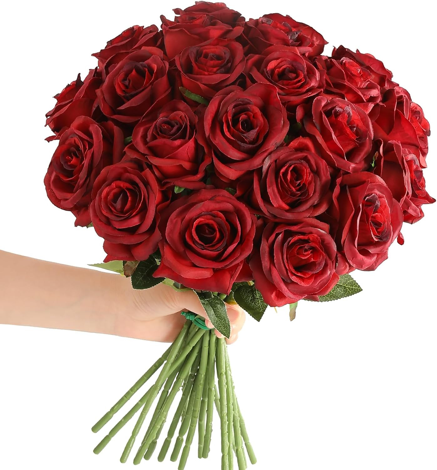 Red Roses Artificial Flowers – 12 Pcs Realistic Long Stem Fake Roses