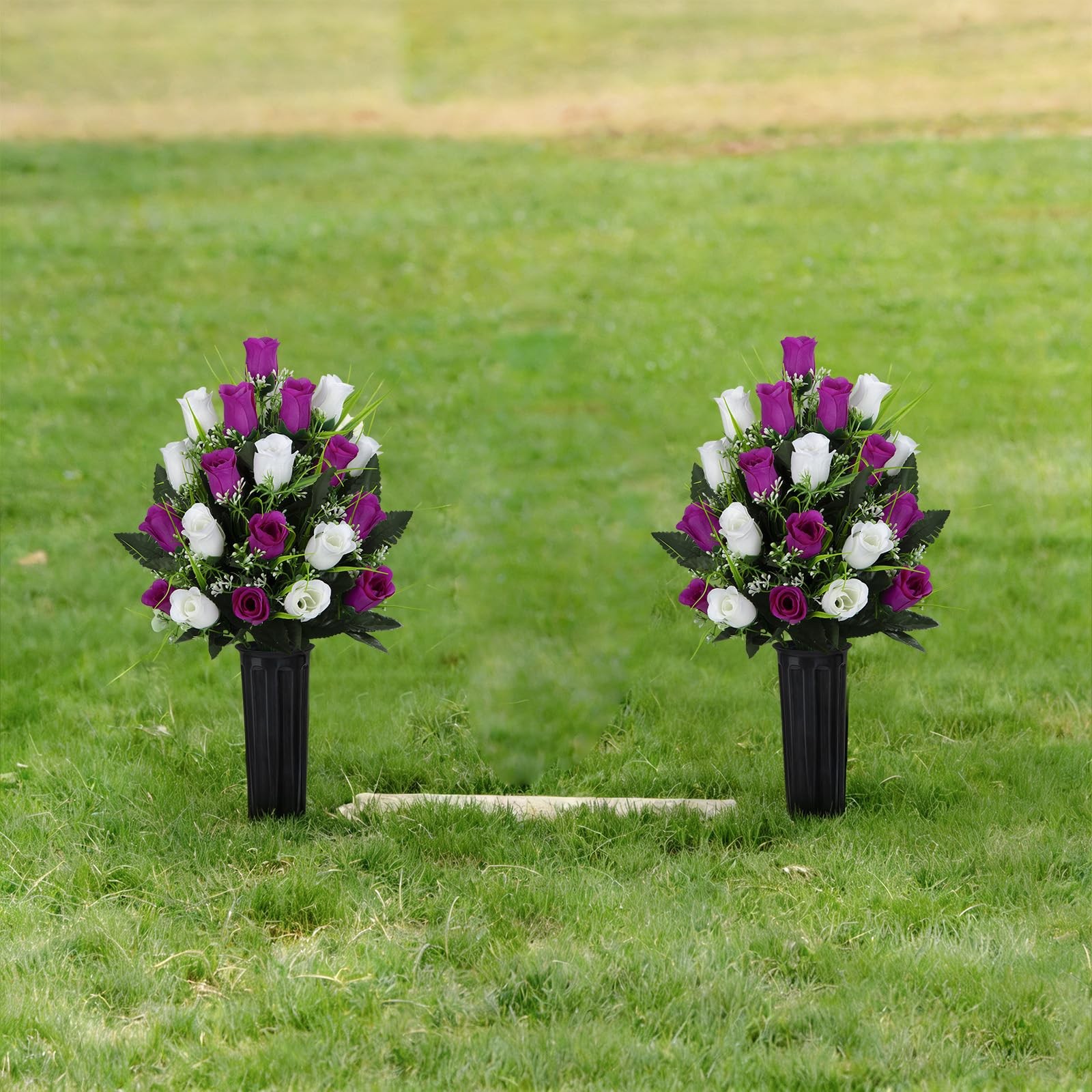 2 Sets Artificial Cemetery Flowers, Grave Decorations Roses, Memorial Flowers…