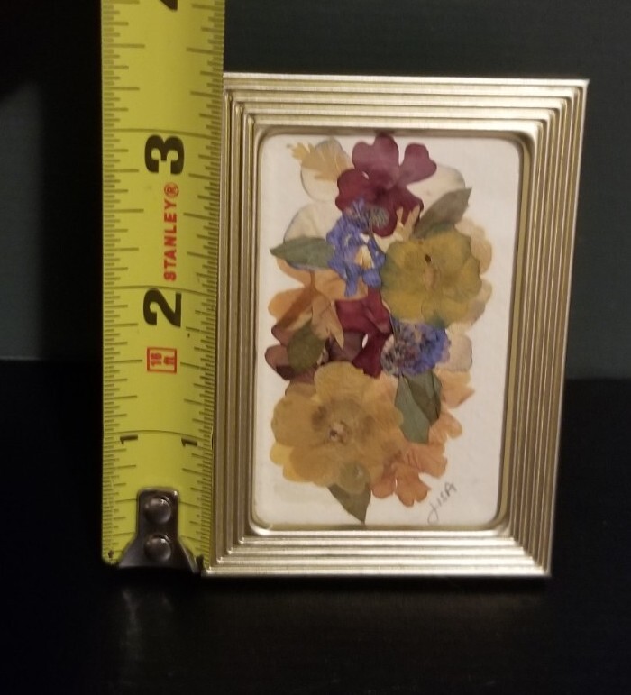 Small 2 3/8″ X 3 3/8″ Press Dried Flower 1 Burgandy Yellow green Framed FF25