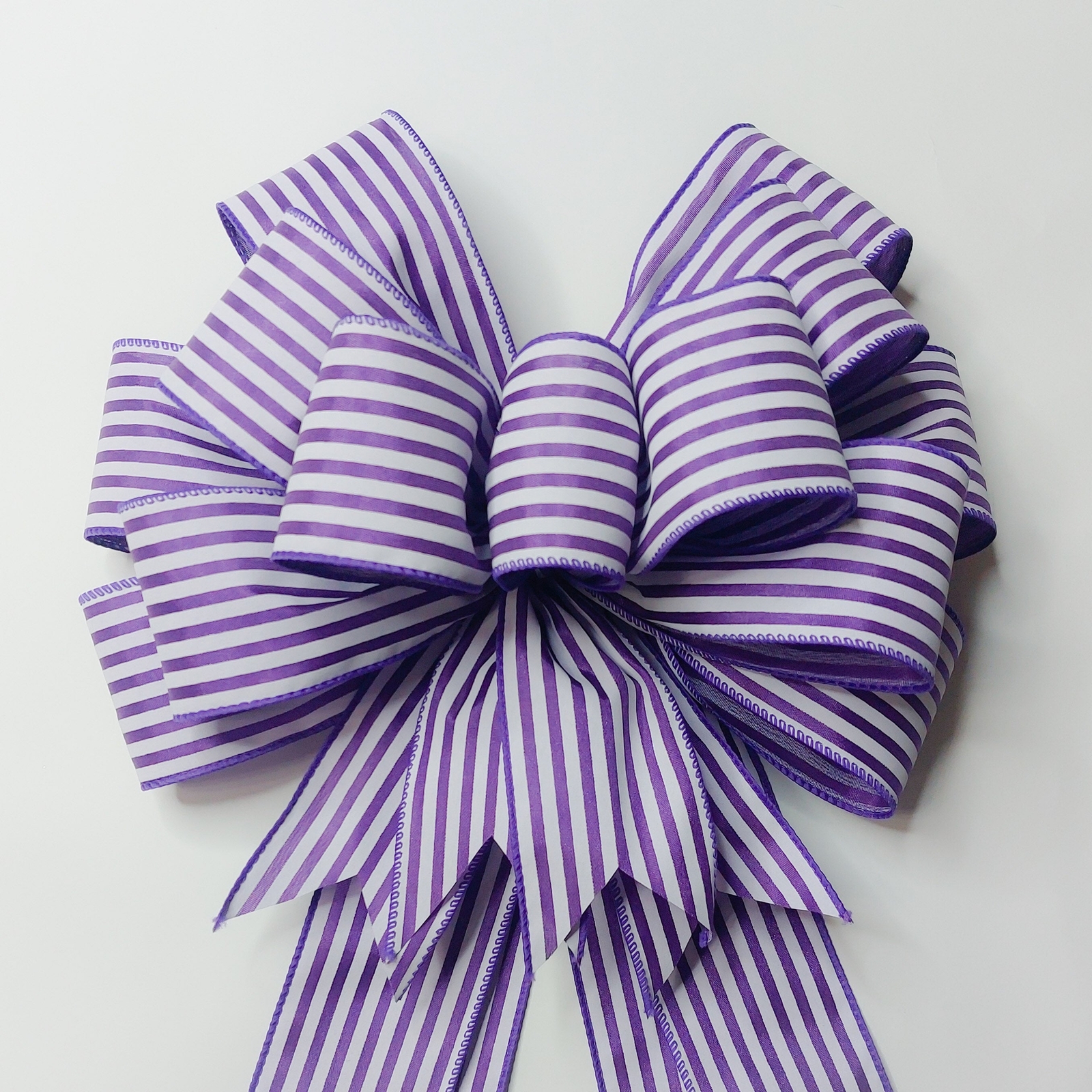 Purple and White Stripe Wreath Bow, Size Large