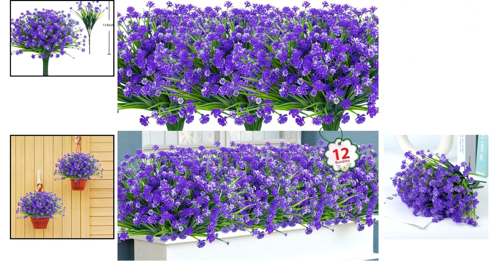 Vibrant 12 Bundle Faux Purple Flowers – UV Resistant for Indoor/Outdoor Elegance