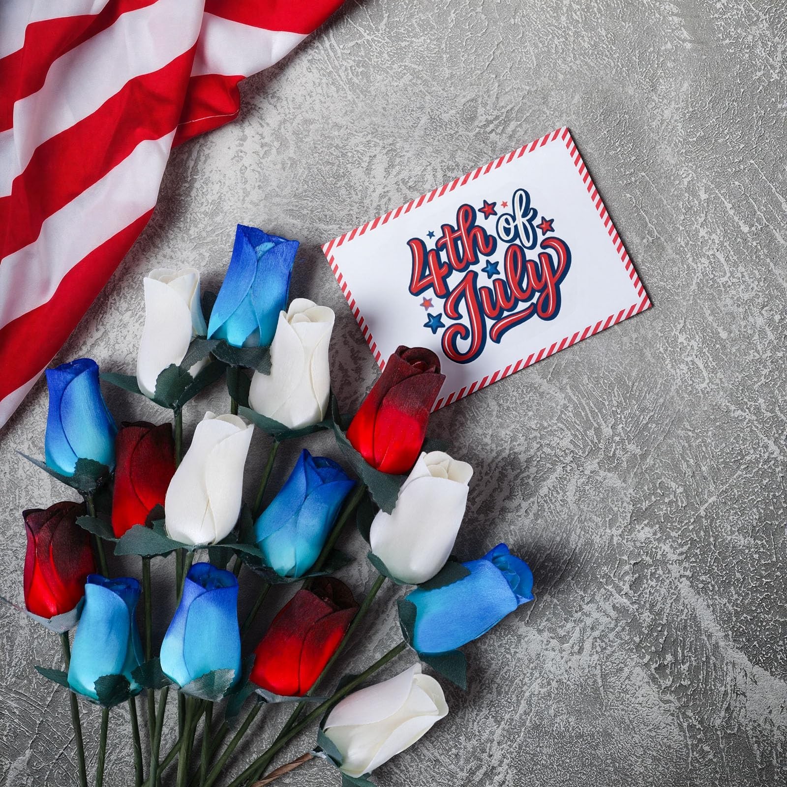 24 Pcs Realistic Patriotic Wooden Roses, 13 Inch Red Blue White Patriotic Bea…