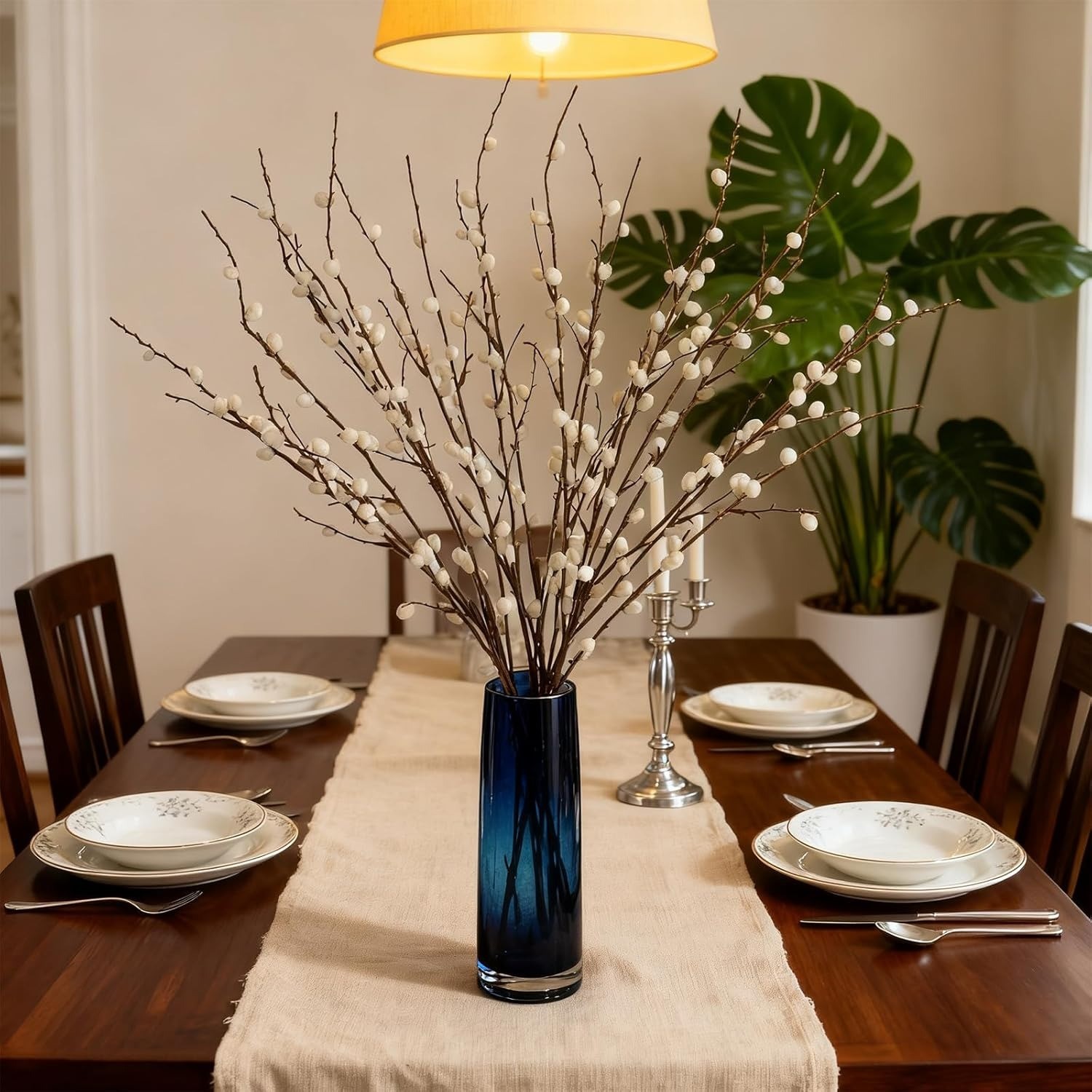 6pcs 31.4inch Artificial Pussy Willow Branches Faux Silk Stems Vase Floral Decor