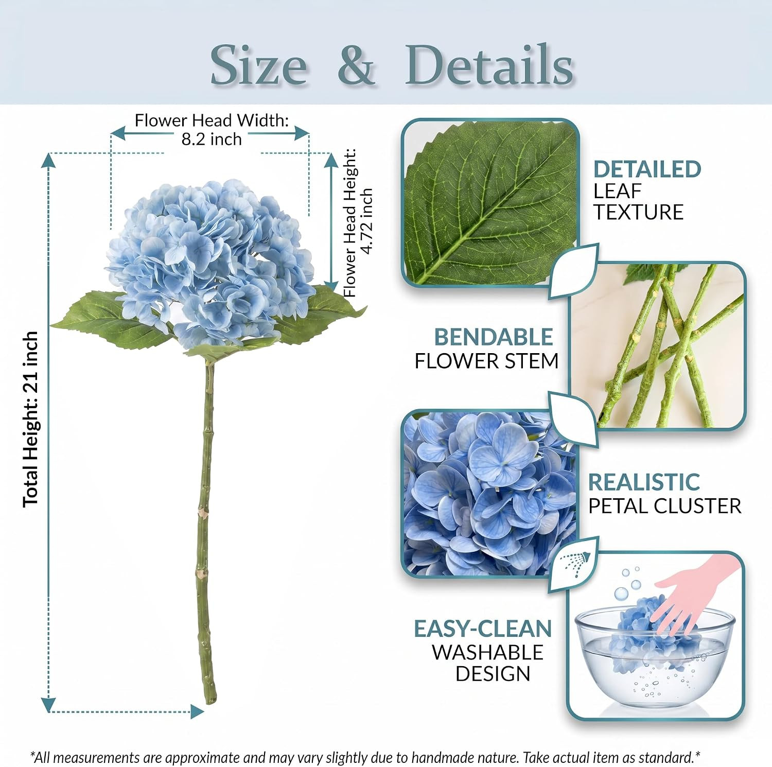 3 Pcs Artificial Hydrangea Flowers, 21″ Latex Real Touch Hydrangeas Large