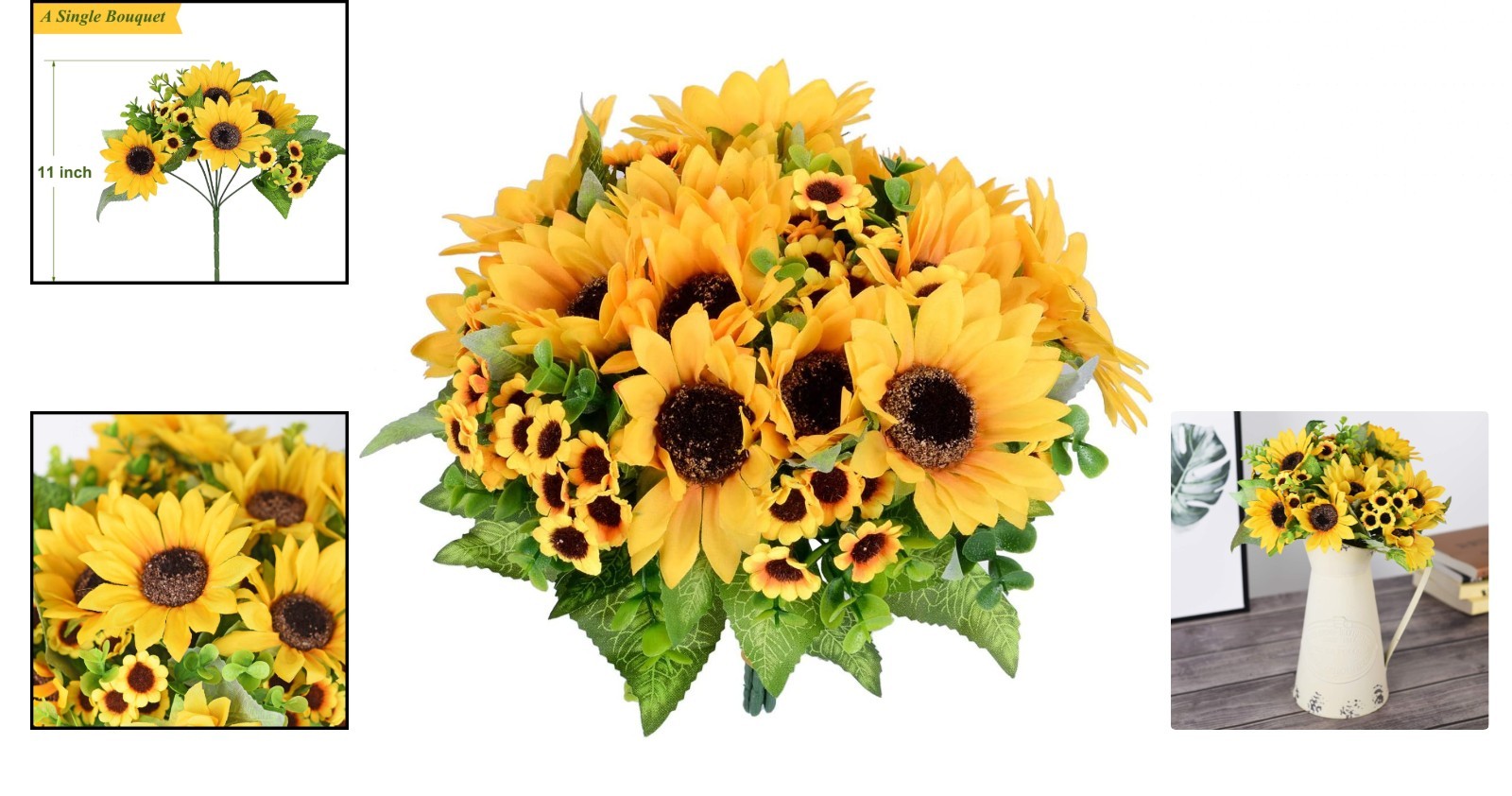 Artificial Sunflower Bouquet, 2 Bunches Silk Sunflowers Fake Yellow Flowers f…