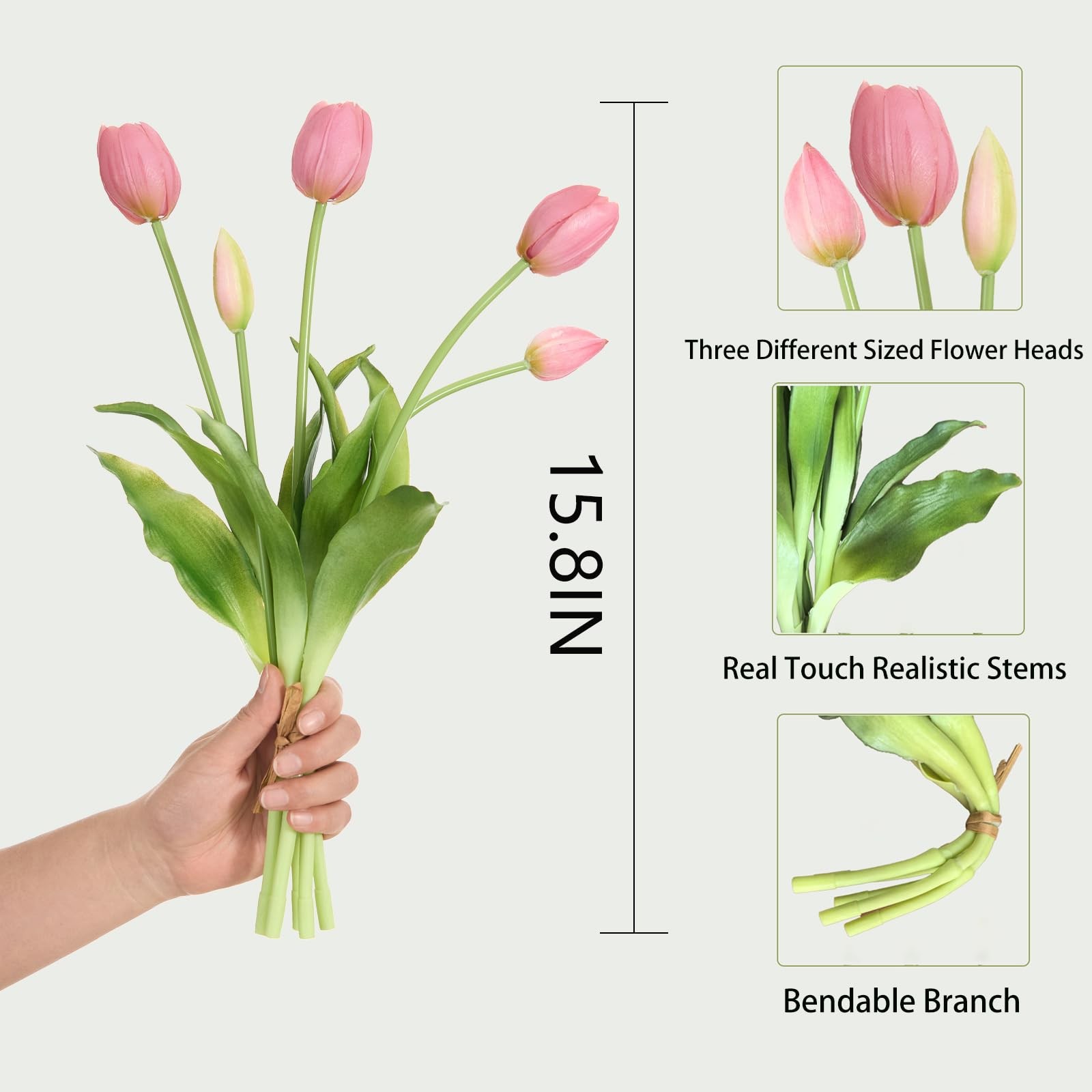 Deep Pink Tulips Artificial Flowers Real Touch Latex Bouquet Decor 15 PCS