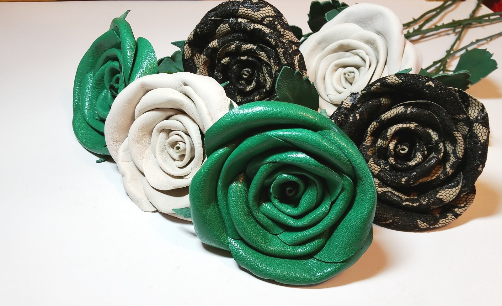 3rd Anniversary Wedding Gift Leather rose bouquet Long Stem white Flowers