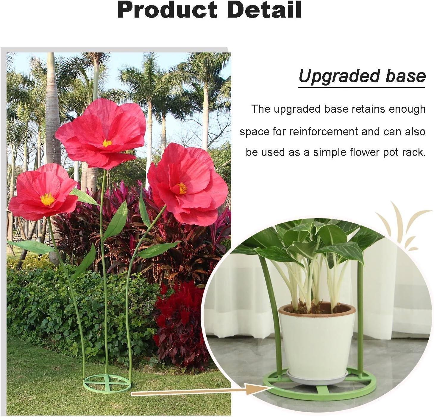 5.9 Ft Large Paper Artificial Flowers Giant Standing Poppy Wedding Decor Red