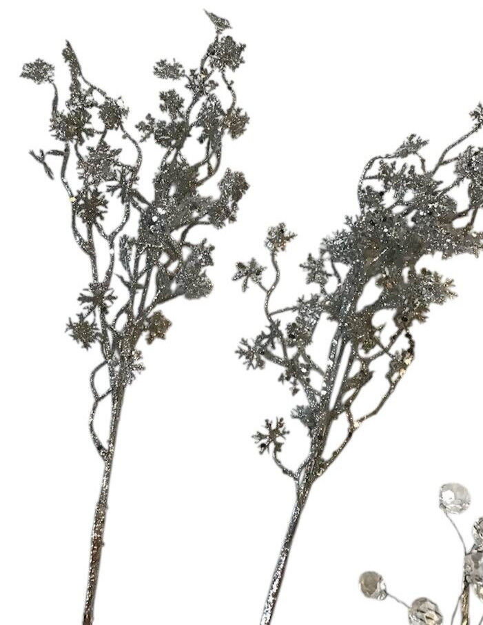 Assorted Silver Floral Stems Picks Birds Leaves Twirls Glitter Decor Crafts NEW