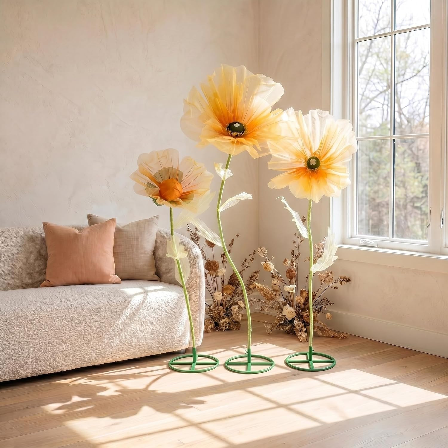 5.9 Ft Giant Artificial Flowers with Stand, Large Organza Flower Set, Huge Poppy