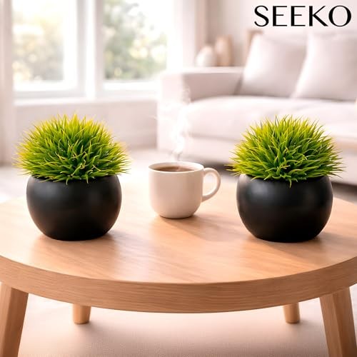 Fake Succulents Plants Artificial in Premium Ceramic Pots () 2 Pack Round