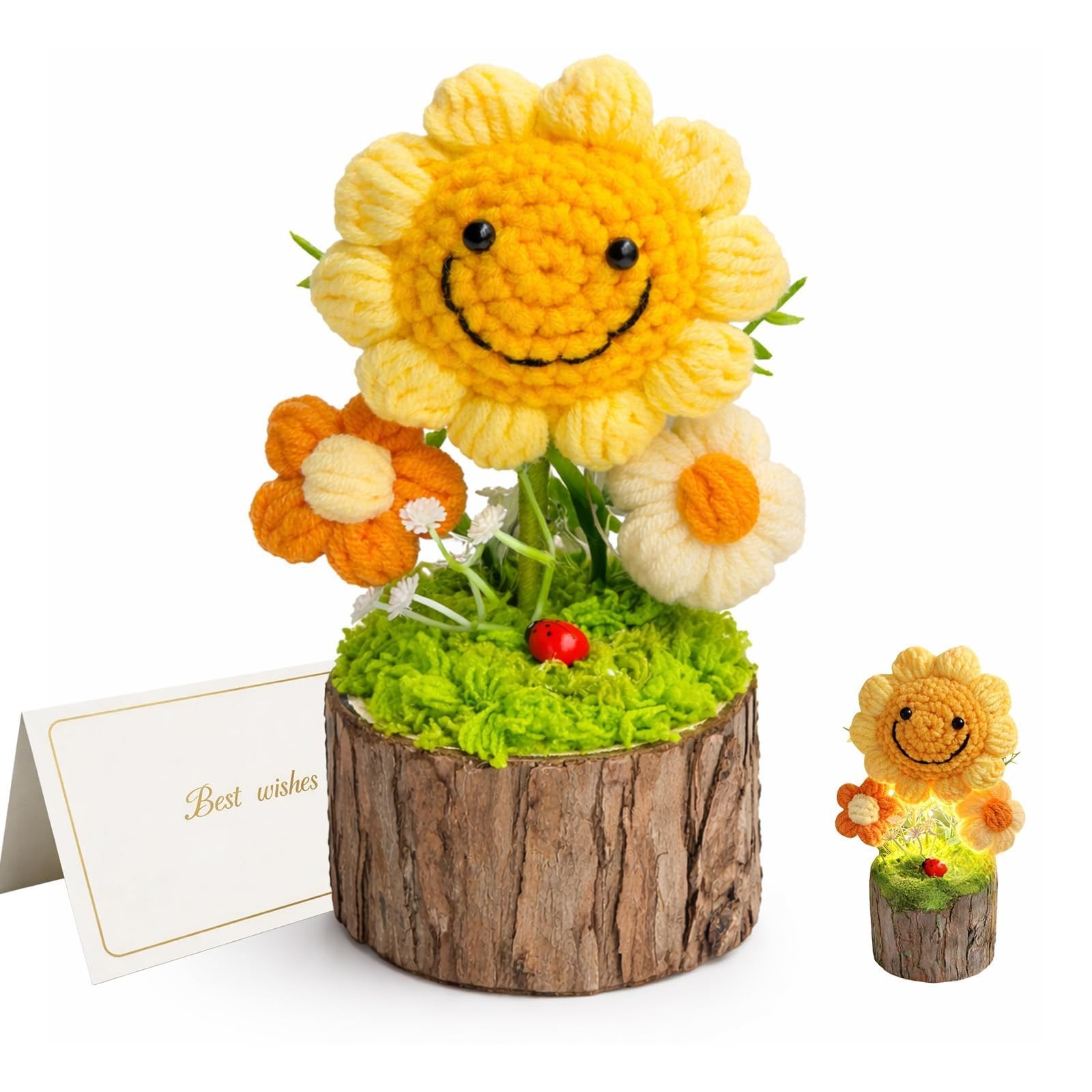 Handmade Crochet Sunflower Bouquet Potted 5.5 inch,Knitted Artificial Flower …