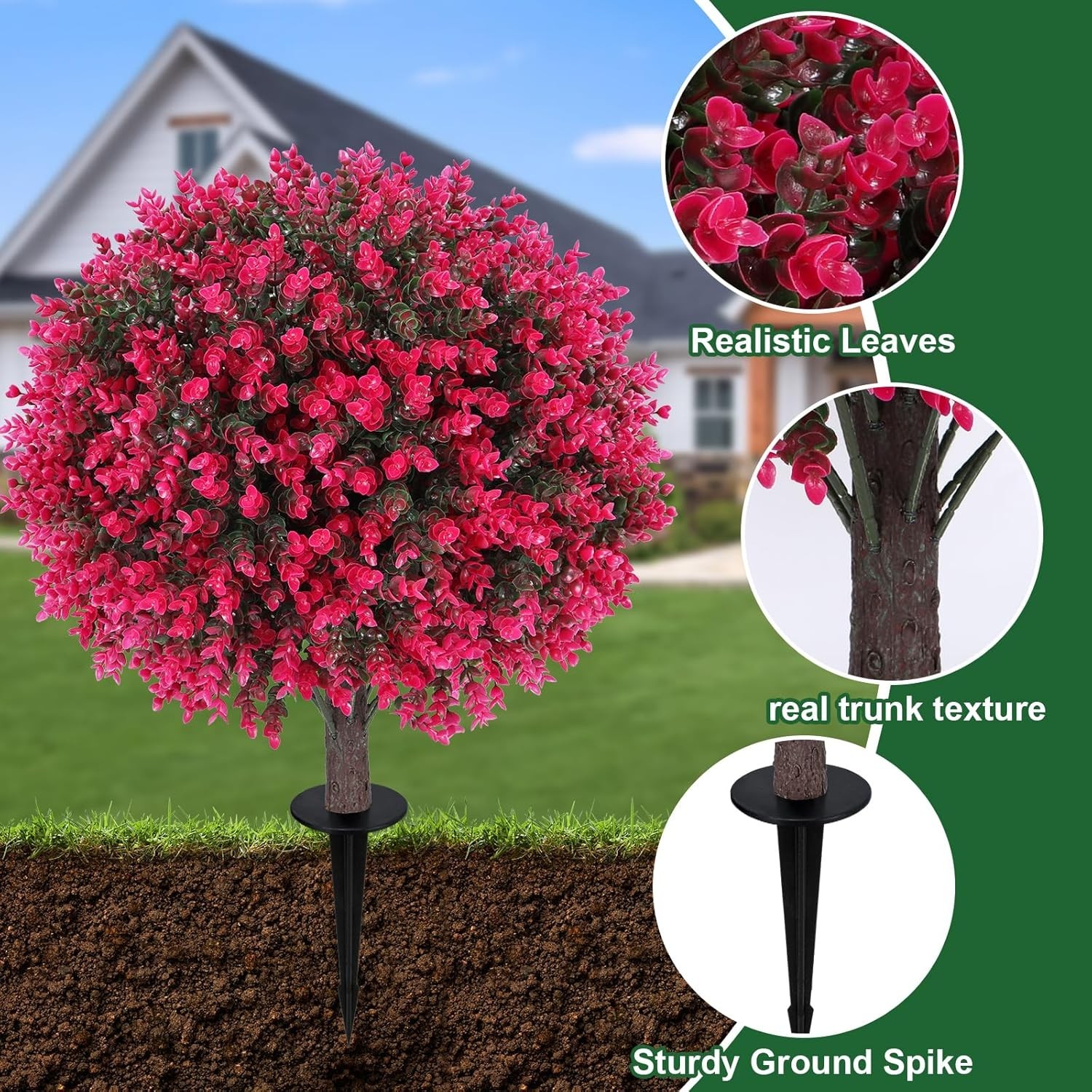 24″ Artificial Eucalyptus Topiary Ball Trees with Ground Spike Set of 2, UV R…