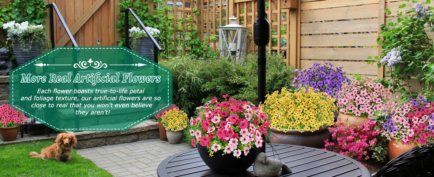 Artificial Flowers for Outdoors, 18 Bundles Artificial Plants & Flowers Outdoor,