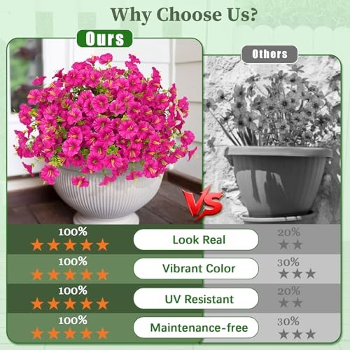 Look Real Artificial Flowers for Outdoors, Realistic Fake 12 Bundles Fuchsia