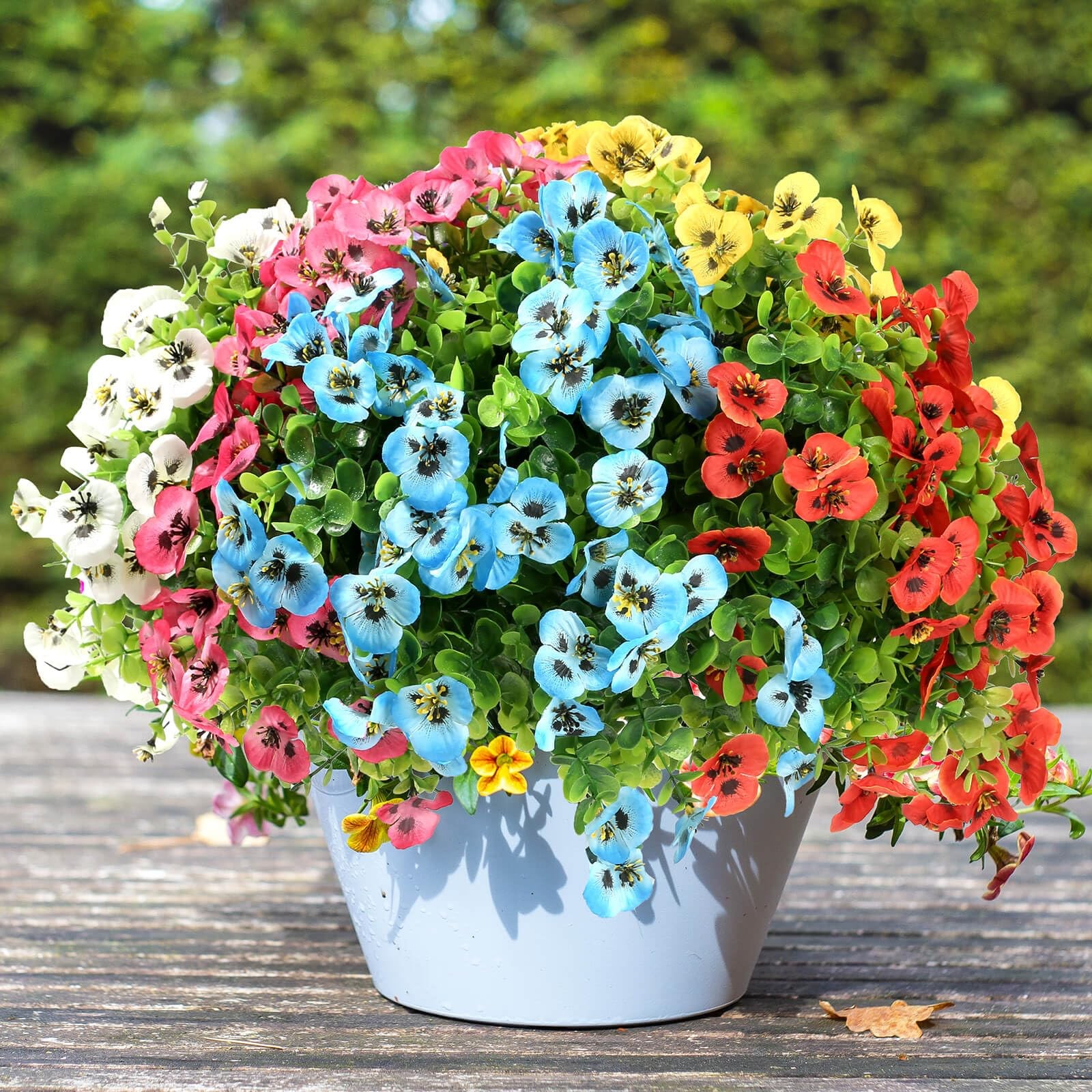 24 Bundles Artificial Flowers for Outdoor, Faux UV Resistant Silk Pansies Flo…