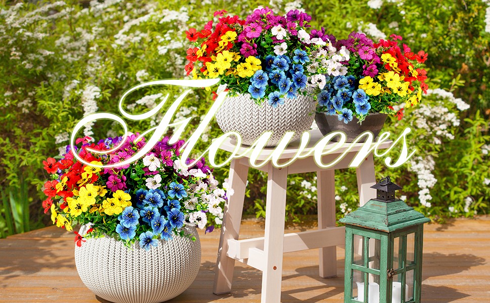 Artificial Flowers for Outdoors, 16 Bundles UV Resistant Fake Outdoor Flowers,