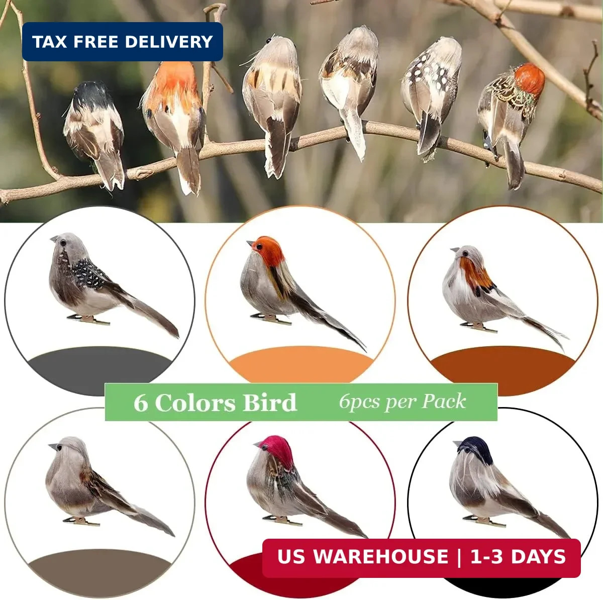 LWINGFLYER 6PCS Decorative Artificial Birds Clip on Realistic Sparrow 4inch Foam