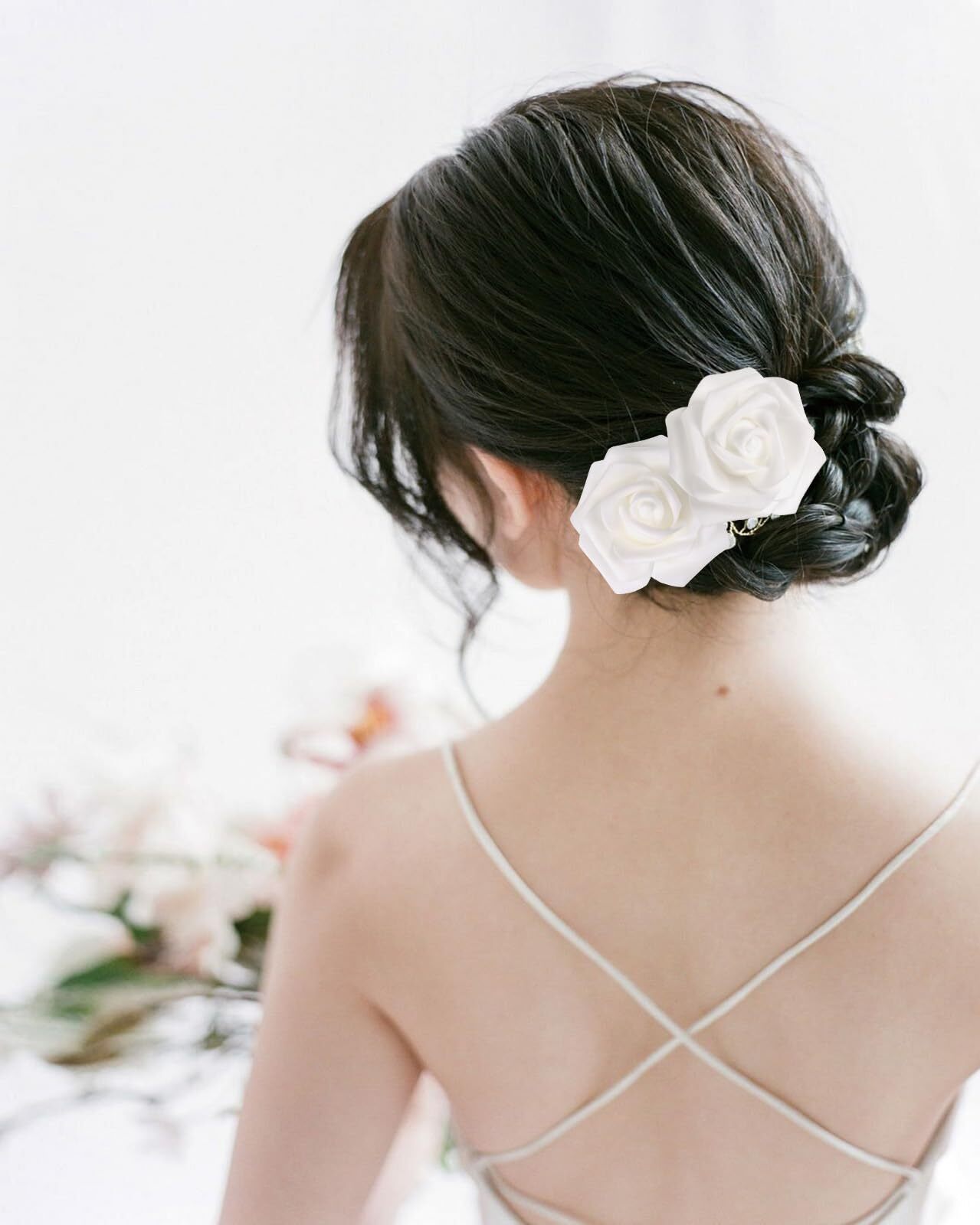 100PCS White Foam Rose Artificial Flowers DIY Wedding Bouquets Centerpiece