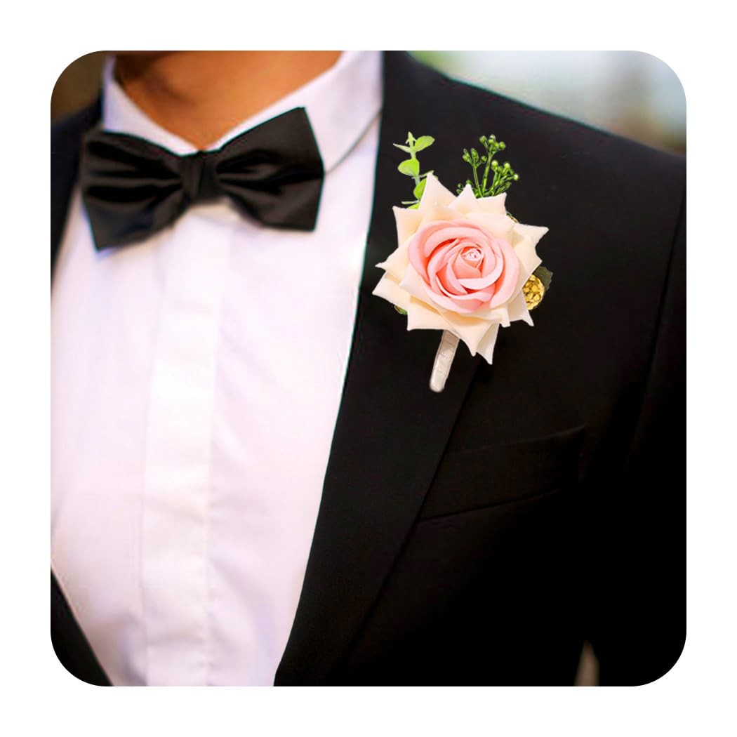 Wedding Boutonniere Groom Flower Buttonholes for Groomsmen Prom Party Suit