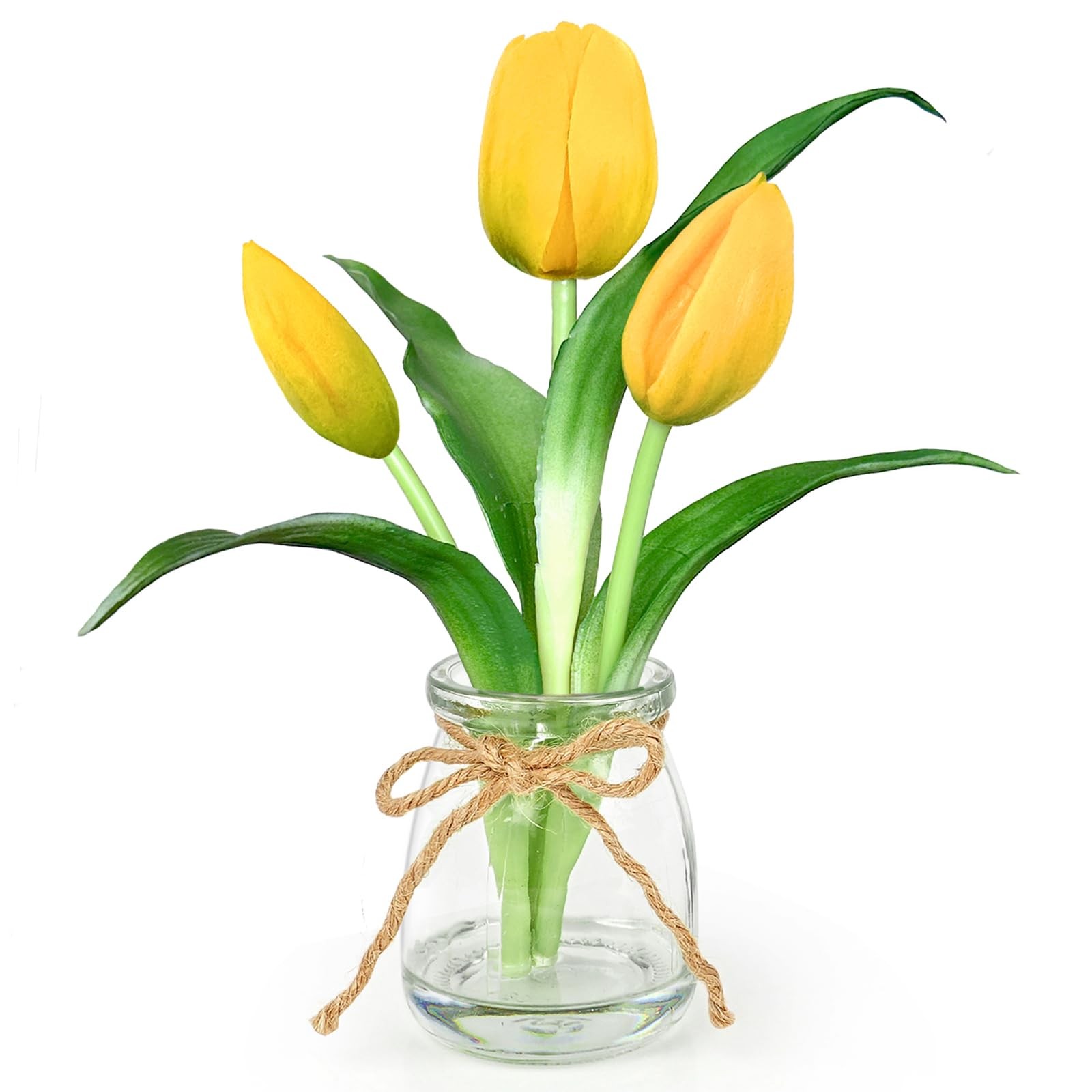 Tulips Artificial Flowers with Vase, Yellow Real Touch Tulips with Faux Water…