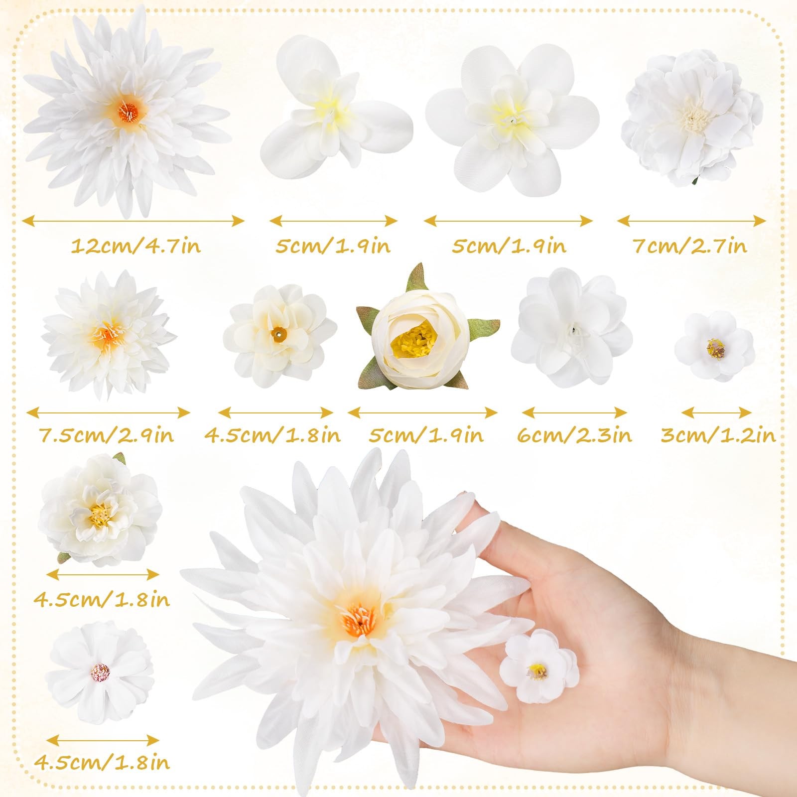 Fake Flower Heads 80 PCS Assorted White Mini Daisy Peony Rose for Crafts