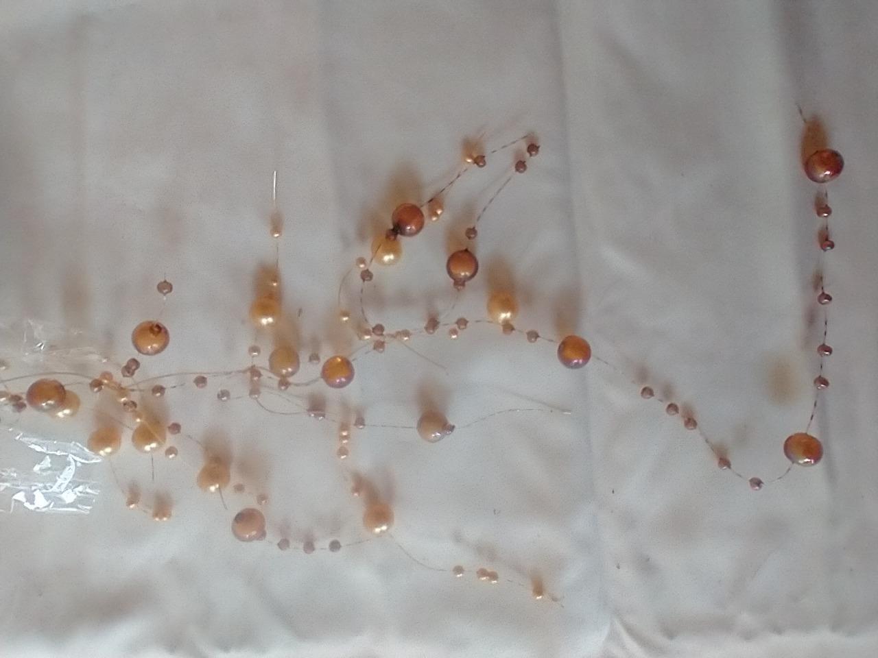 NEW 5′ SULLIVANS TAN PEARL BEAD GARLAND~FRINGE~WEDDING~CRAFTS~PLASTIC ENAMELED