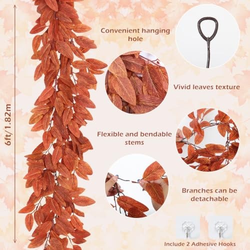 Artificial Eucalyptus Leaves Vine 6Ft Fall Ivy Garland | Fake Vine Orange