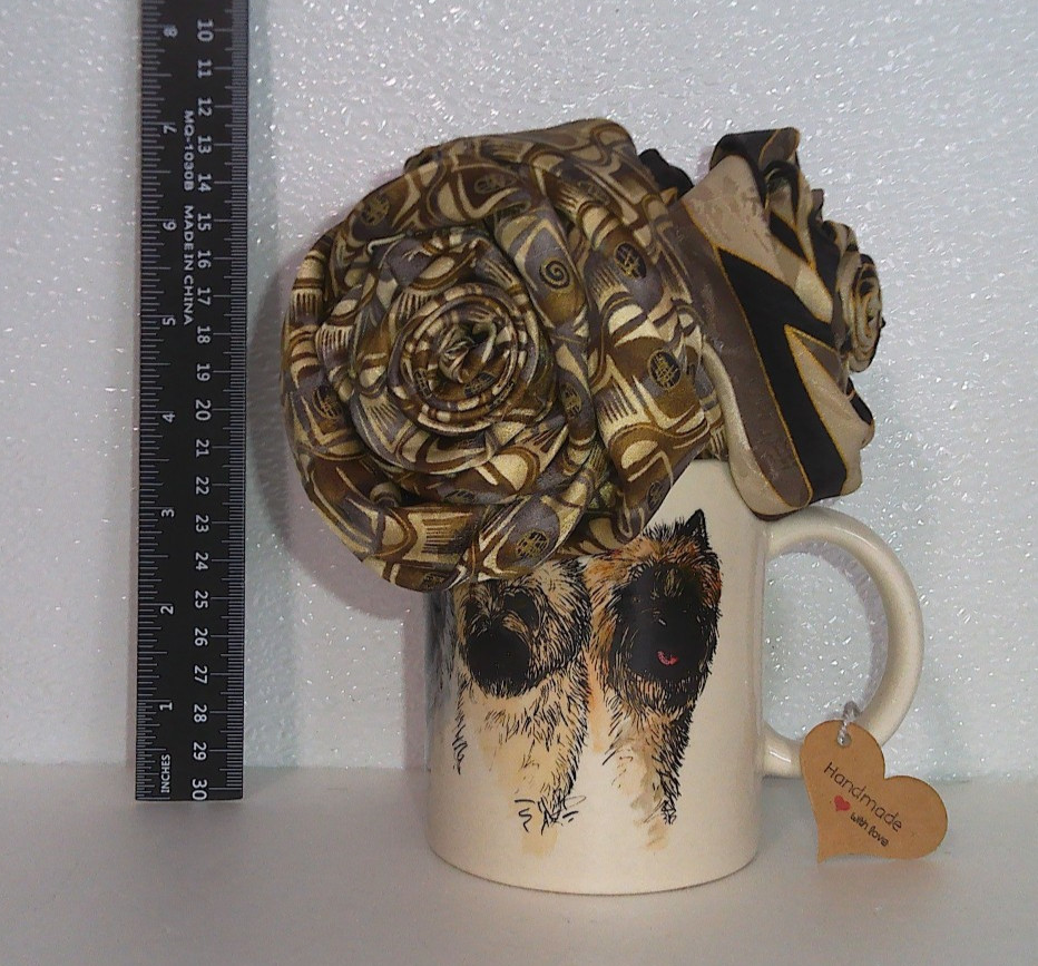 Handmade Tie Rose Bouquet in Vintage Terrier Mug Dog Lover Decor
