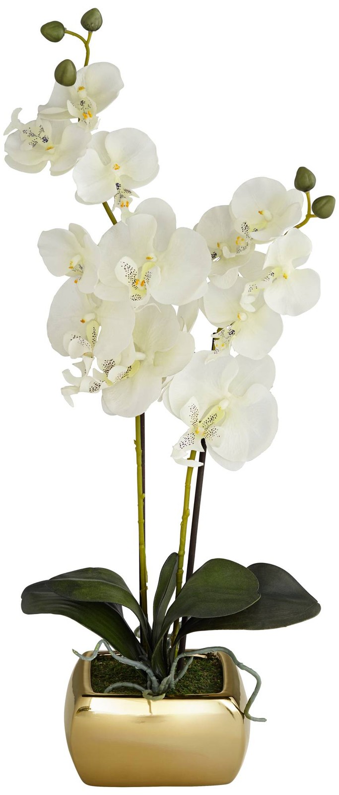 Potted Faux White Orchid Artificial Flowers Greenery in Gold Pot for Home Decor