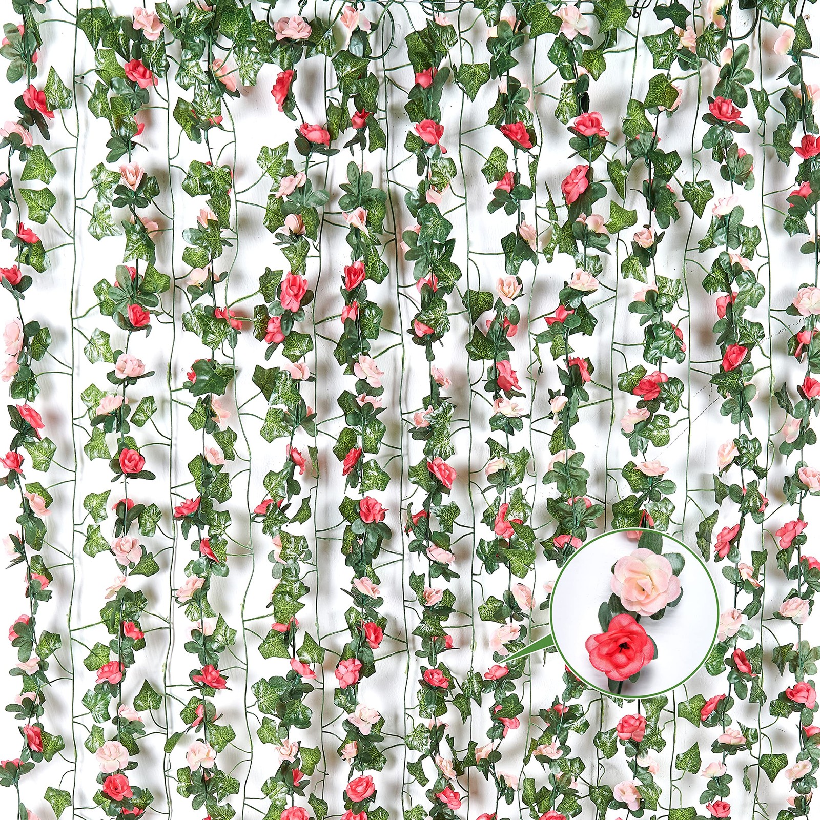 5 Pcs 41Ft Flower Garland Artificial Rose Vines with 5 Pcs 34.5Ft Fake Ivy Vi…