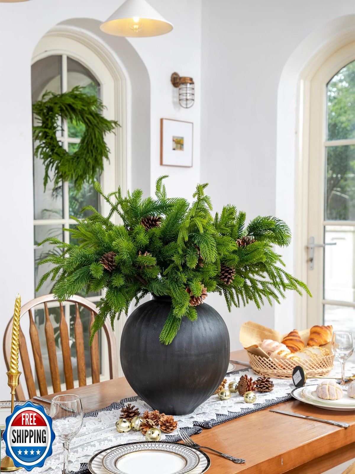6PCS Pine Branches with Big Pine Cones, 28” Artificial Norfolk Cypress Cedar