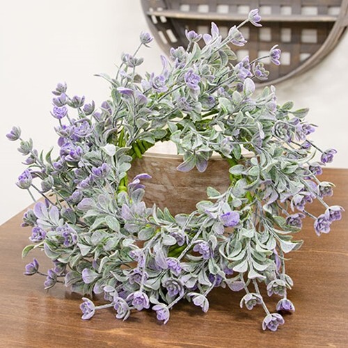 New Farmhouse DUSK LAVENDER BUDS CANDLE RING Green 3.5″x 10″ Cottage Chic Shabby