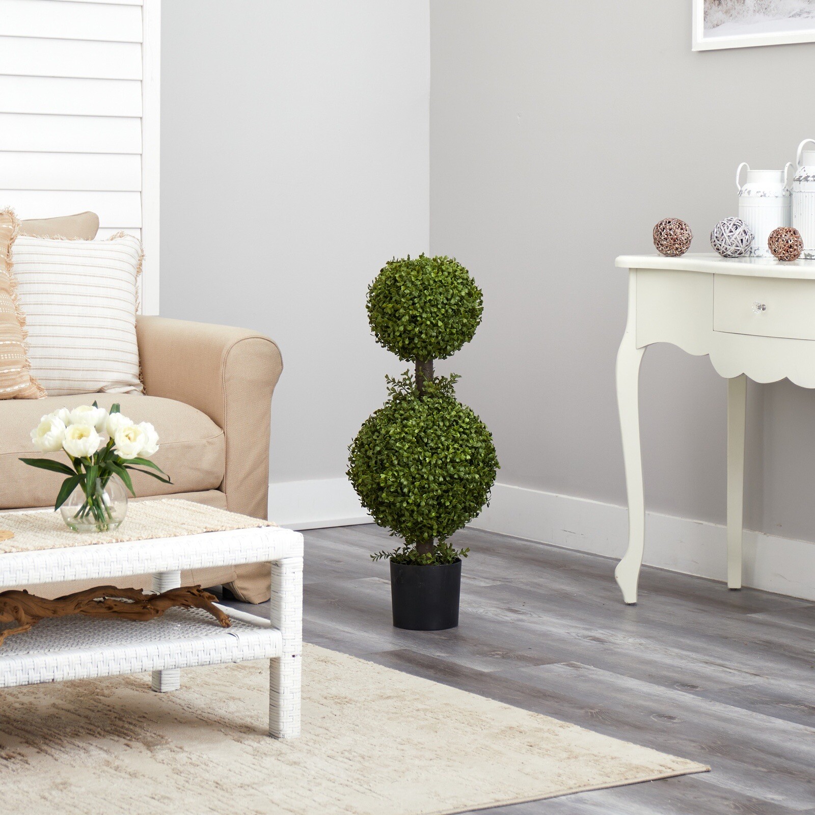 35” Boxwood Double Topiary Artificial Tree (Indoor/Outdoor). Retail $109