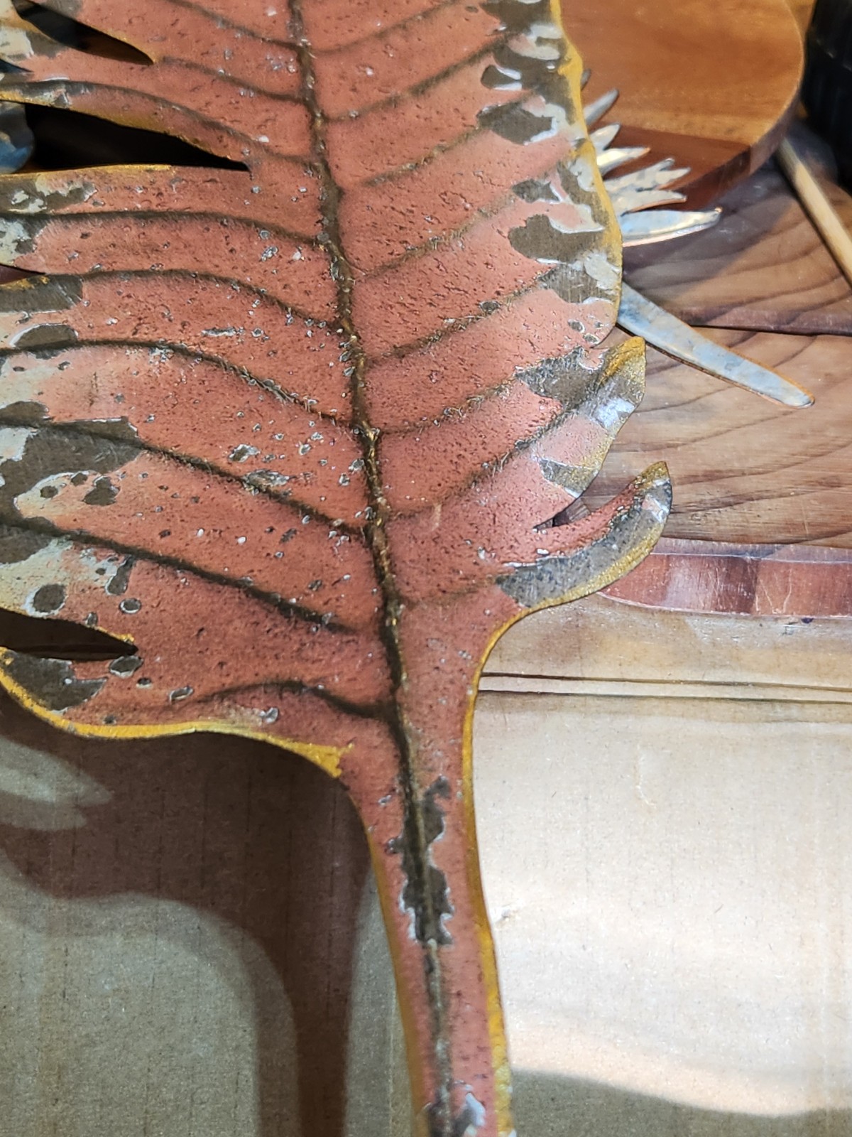 3 stamped steel LEAVES 27″ 15″ 14″ Wall Art NEW-Vintage STOCK-STEAMPUNK ART
