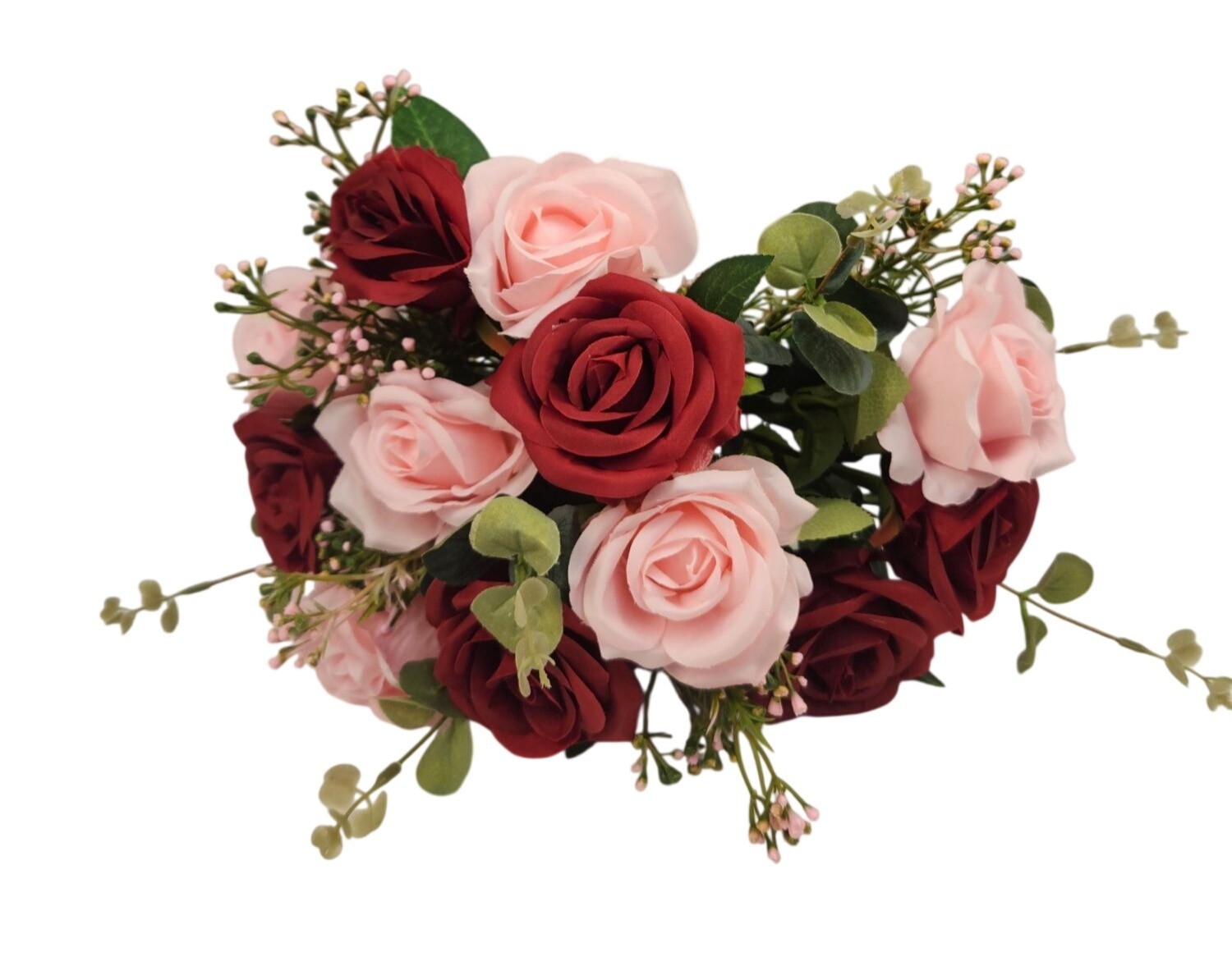 Red Pink Rose Faux Flower Bouquet Wedding Artificial Floral Decor